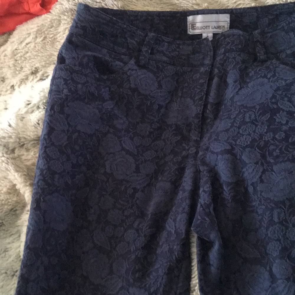 Navy floral slacks ankle stretch halsbrook.com